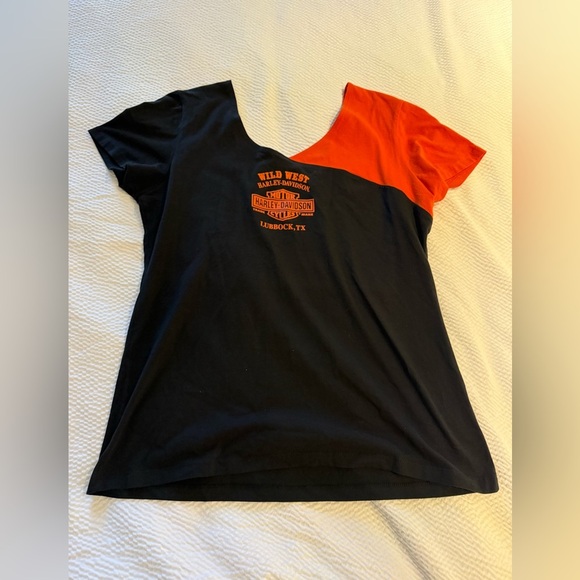 Harley-Davidson Two-Tone Black and Orange V neck Tee size XL - Picture 2 of 5